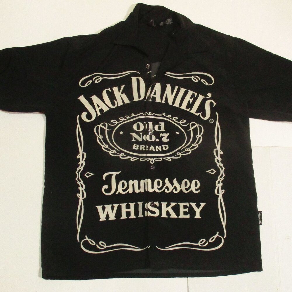 VTG Dragonfly Jack Daniels Button Down Old No 7 Camp Shirt Mens Double Side Sz L